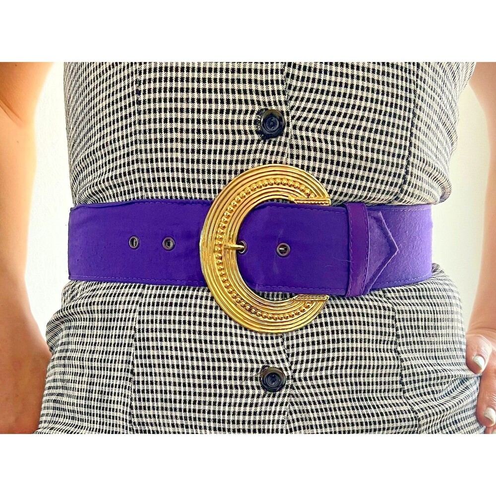 Vintage Purple Belt with Gold C-Shaped Buckle